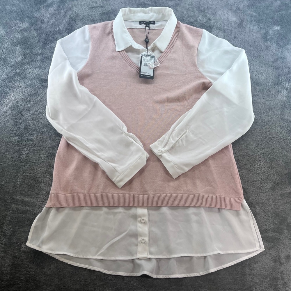 Adrianna Papell Womens Pink V-Neck Sweater Vest Twofer Blouse AD1S301029 Large